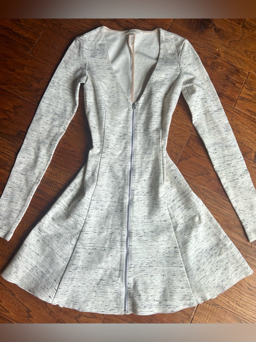 Aritzia Speckled Long-Sleeve Fit-and-Flare Dress with Front Zip